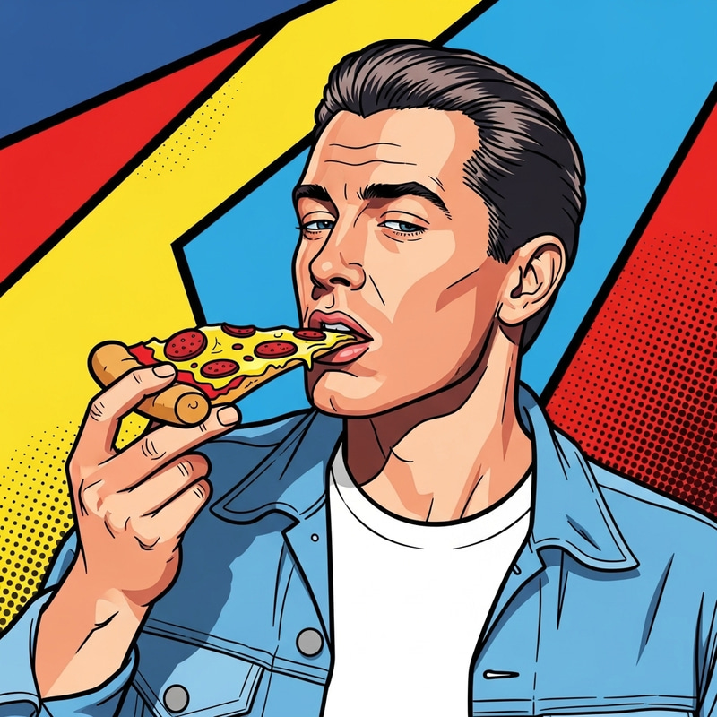 Pop Art Style - Brad Pitt Eating Pizza