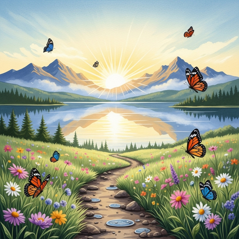 Inspiring Watercolor Landscape at Daybreak Inspiring Watercolor Landscape at Daybreak