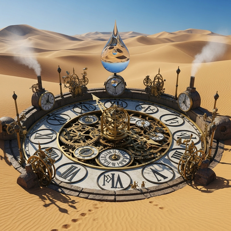 Raindrop Falling on Fantastical Desert Clock