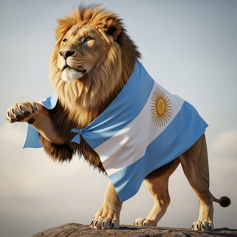 Majestic Lion with Argentine Flag