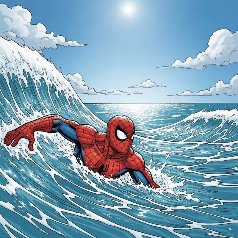 Spiderman Swimming in Crystal Clear Ocean