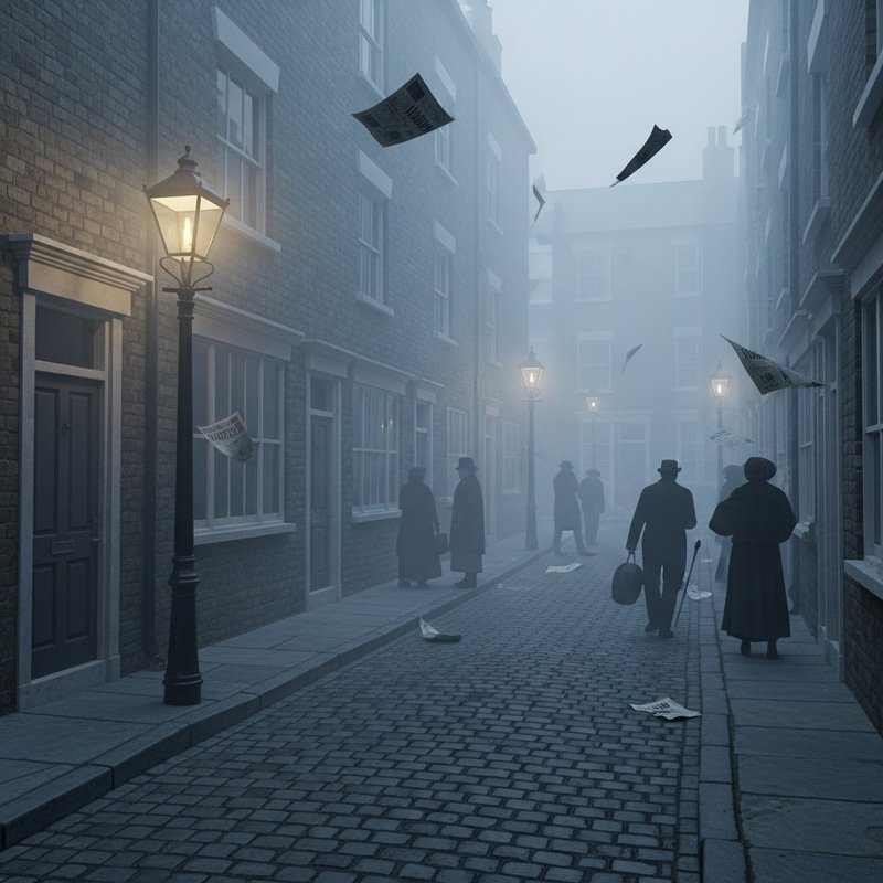 Mysterious Foggy Victorian London Alley, Perfect for Jack the Ripper