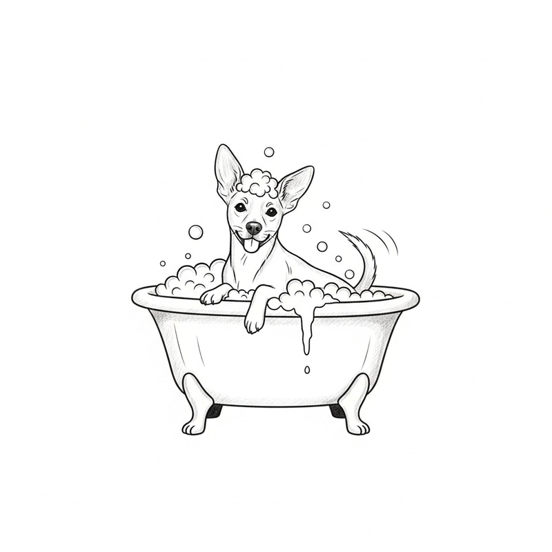 Playful Dog in Clawfoot Bathtub Logo Sketch