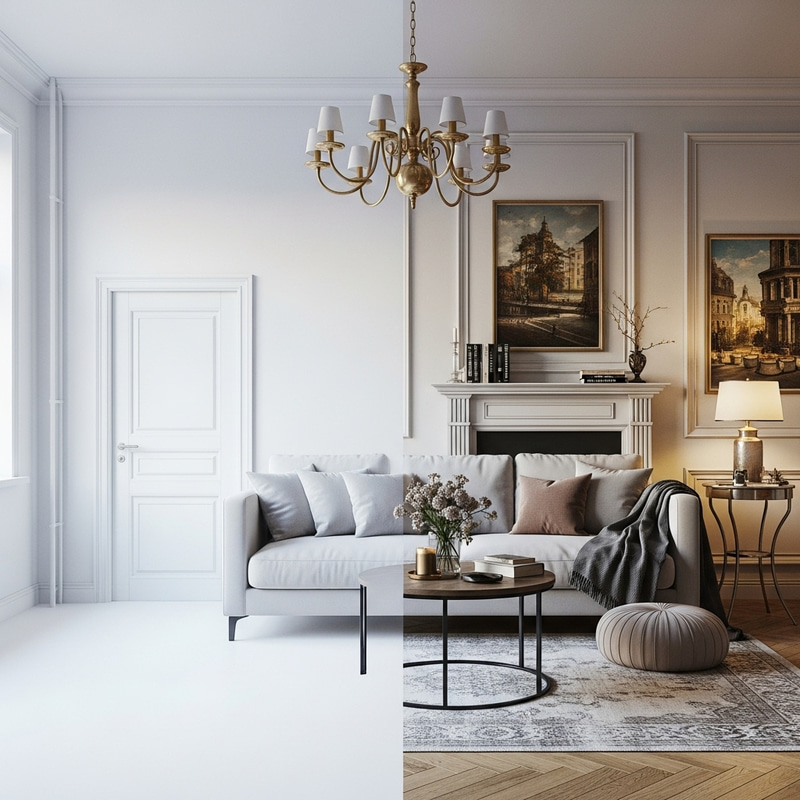 Empty vs Cozy Apartment: A Visual Contrast