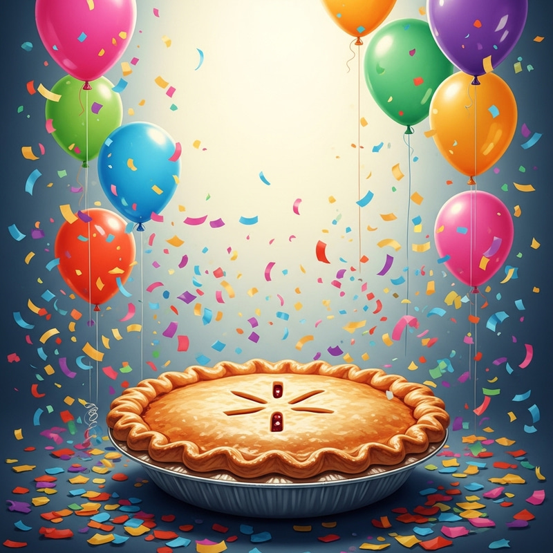 Lusciously Delicious Festive Pie Artwork with Confetti and Balloons Lusciously Delicious Festive Pie Artwork with Confetti and Balloons