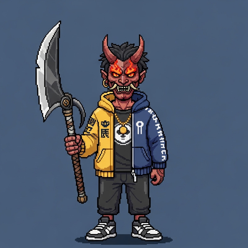 Pixel Art Sprite: Half Human Half Oni with Glaive Pixel Art Sprite: Half Human Half Oni with Glaive