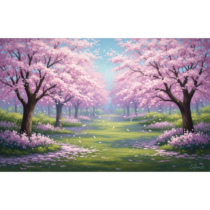 Tranquil Cherry Blossom Garden | Monet's Impressionist Beauty Tranquil Cherry Blossom Garden | Monet's Impressionist Beauty