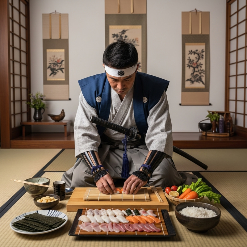 Samurai Making Sushi: Authentic Japanese Tradition