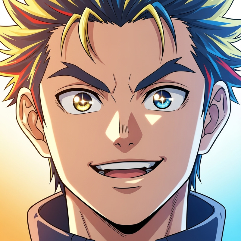 Friendly Male Anime Face with Spiky Hair | Vibrant Lighting