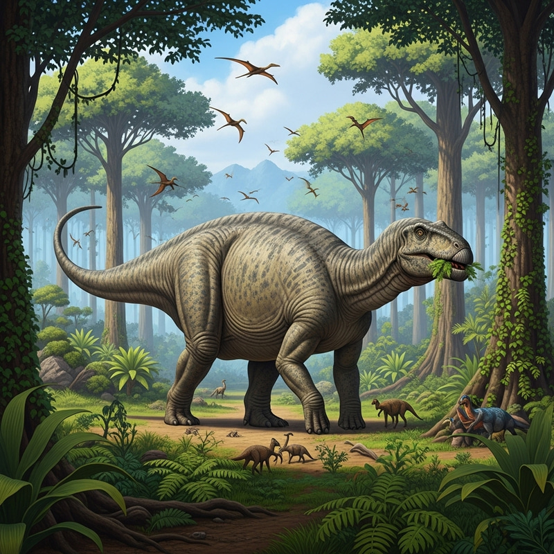 Majestic Dinosaur in Tropical Forest - Prehistoric Scene Majestic Dinosaur in Tropical Forest - Prehistoric Scene