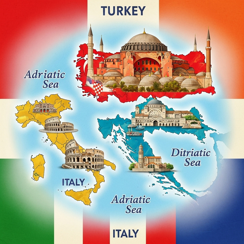 Explore Turkey, Croatia, Italy - Map & Landmarks Explore Turkey, Croatia, Italy - Map & Landmarks