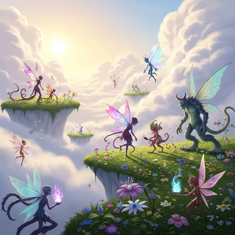 Fairy Monsters in Heaven: Ethereal Harmony in Celestial Landscape Fairy Monsters in Heaven: Ethereal Harmony in Celestial Landscape