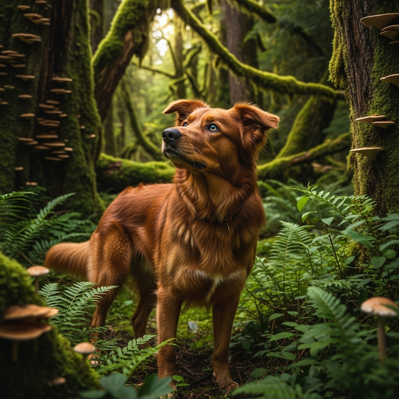 Golden Retriever and German Shepherd Mix in Forest
