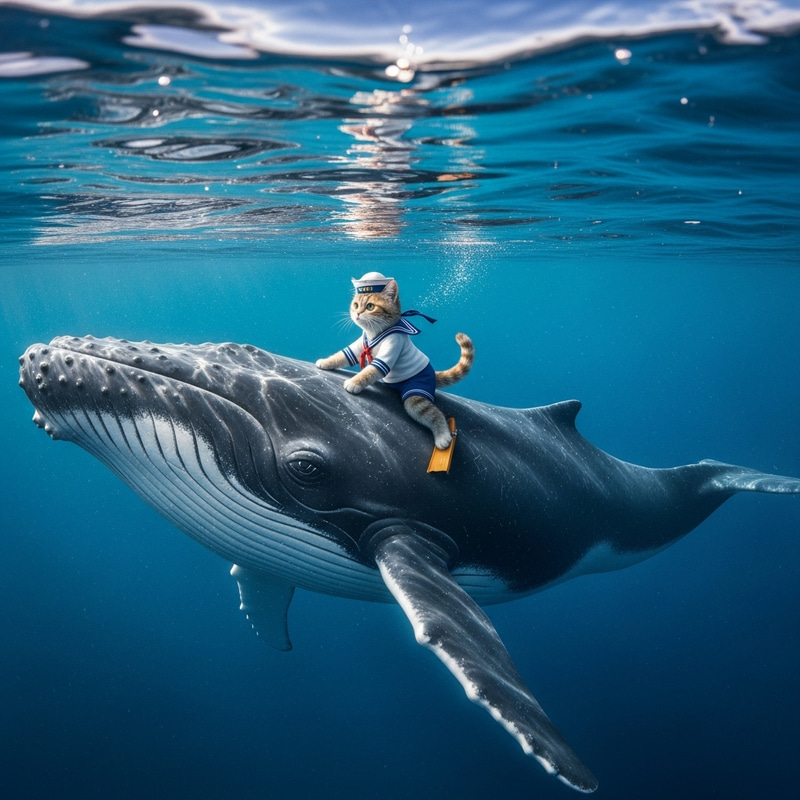 Sailor Cat and Whale: Underwater Adventure in Vibrant Colors Sailor Cat and Whale: Underwater Adventure in Vibrant Colors