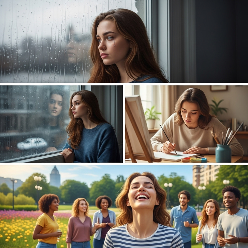 Woman's Emotional Journey: Heartbreak to Happiness Woman's Emotional Journey: Heartbreak to Happiness