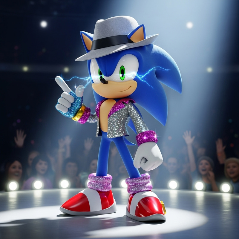 Sonic in Michael Jackson Outfit: Vibrant Stage Performance Sonic in Michael Jackson Outfit: Vibrant Stage Performance