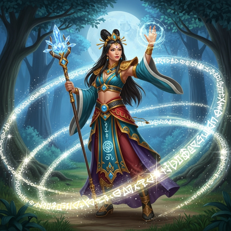 Enchanting Female Sorcery in a Moonlit Glade Enchanting Female Sorcery in a Moonlit Glade