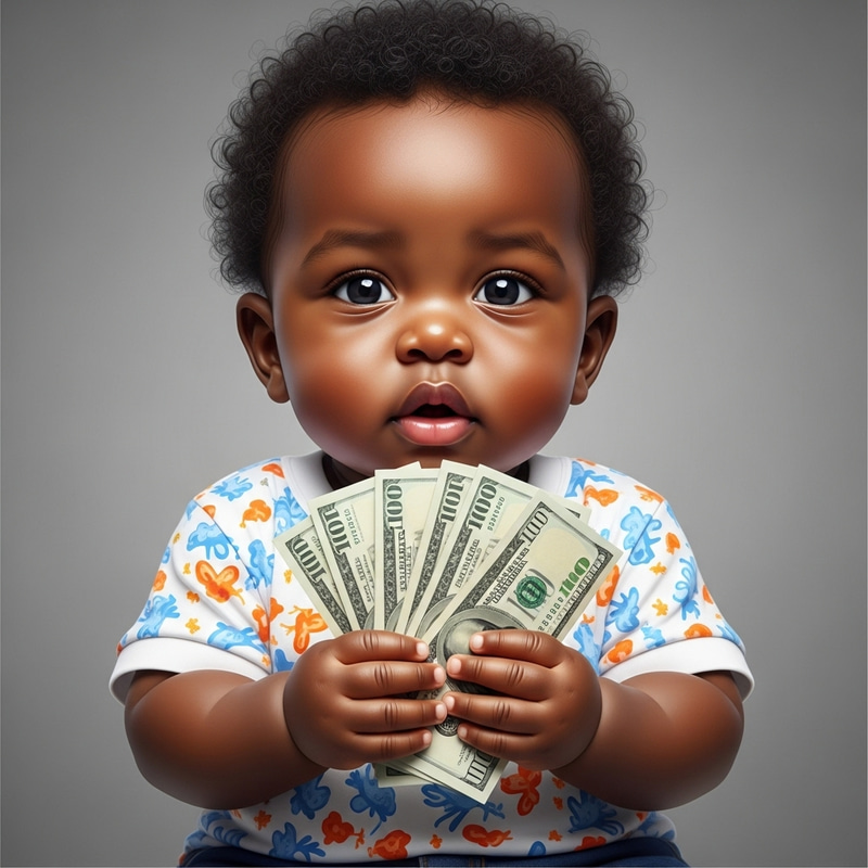 Cute African Baby Holding Cash Money