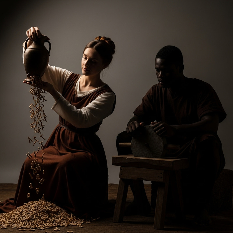 Ancient Letters and Silhouetted Figures Ancient Letters and Silhouetted Figures