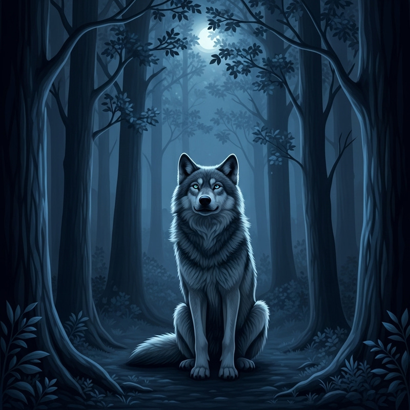 Melancholy Wolf in Moonlit Forest: An Image of Solitude Melancholy Wolf in Moonlit Forest: An Image of Solitude