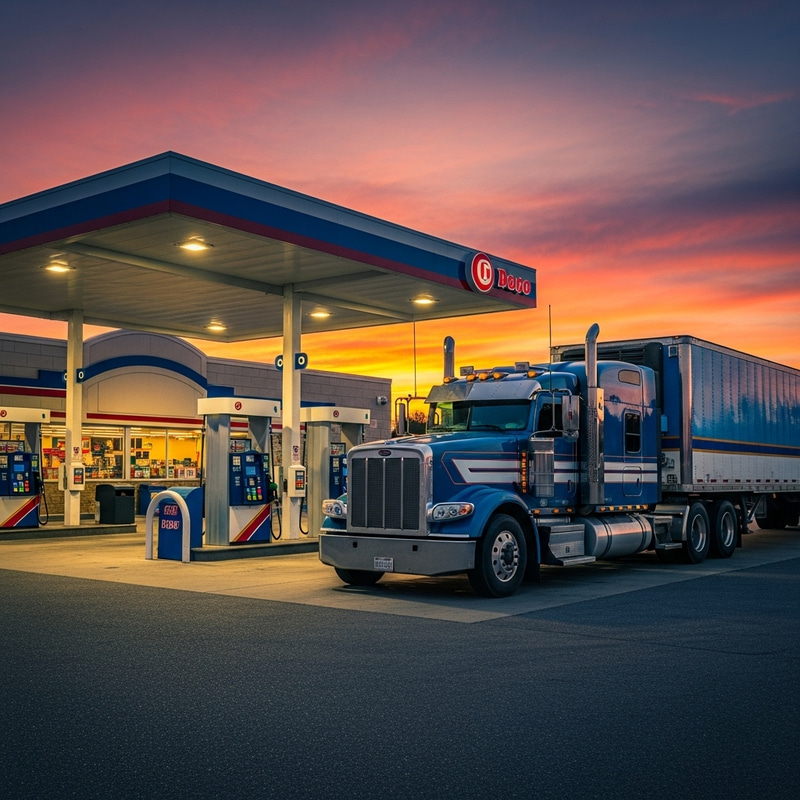 High-Quality Semi-Truck at Gas Station High-Quality Semi-Truck at Gas Station