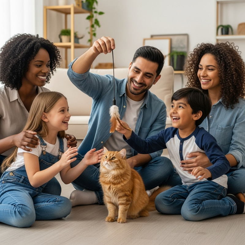 Happy Family with Beloved Pet Cat - Heartwarming Image
