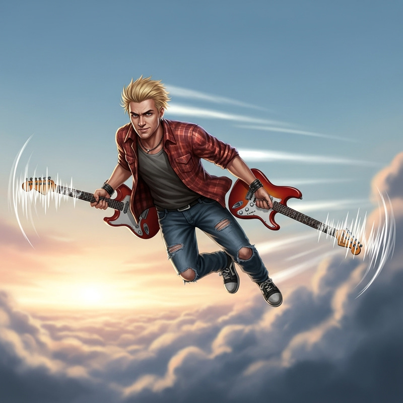 Kurt Cobain with Flying Guitars - Rockstar Flight