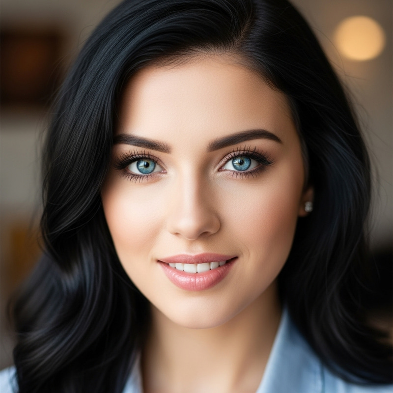 Beautiful Girl with Blue Eyes and Dark Hair