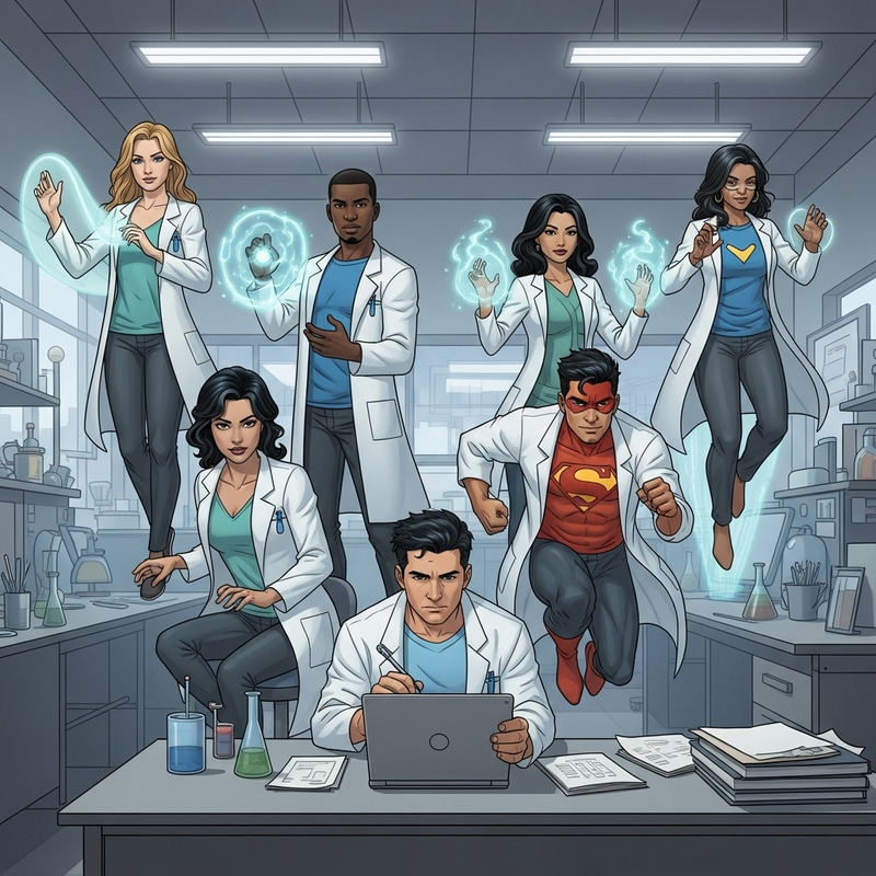 Lab-Coated Superhero Scientists: Diverse Ensemble in Action