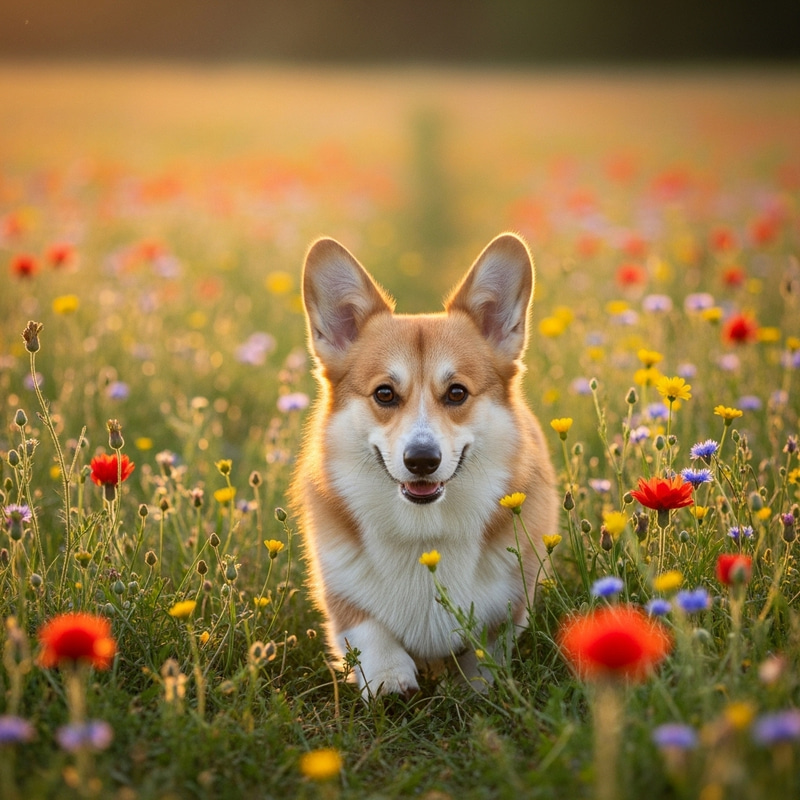 Cute Corgi in Green Meadow