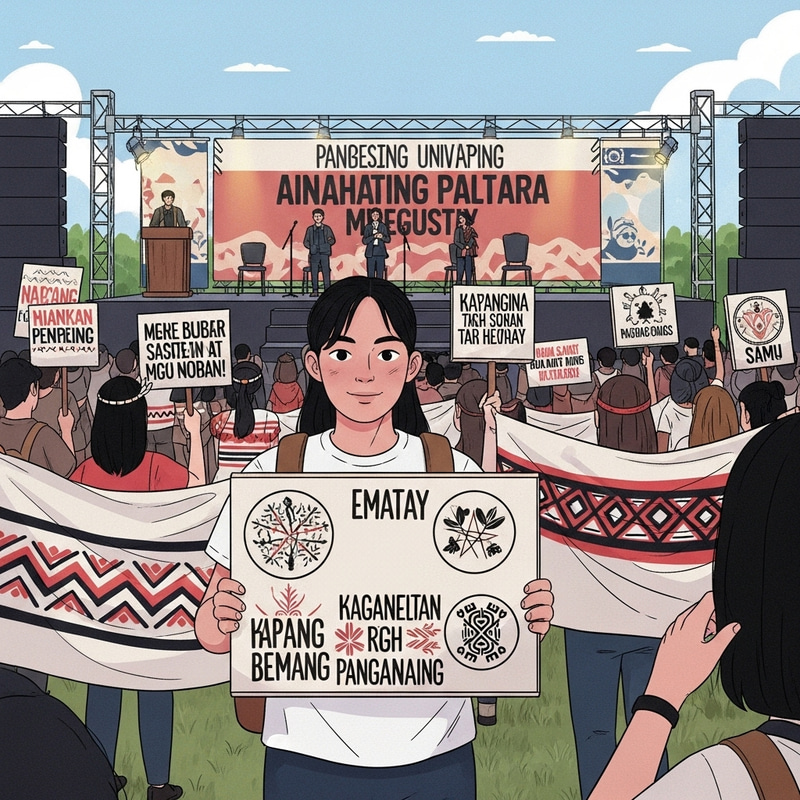 Filipino Student Supporting Indigenous Advocacy | University Rally Illustration