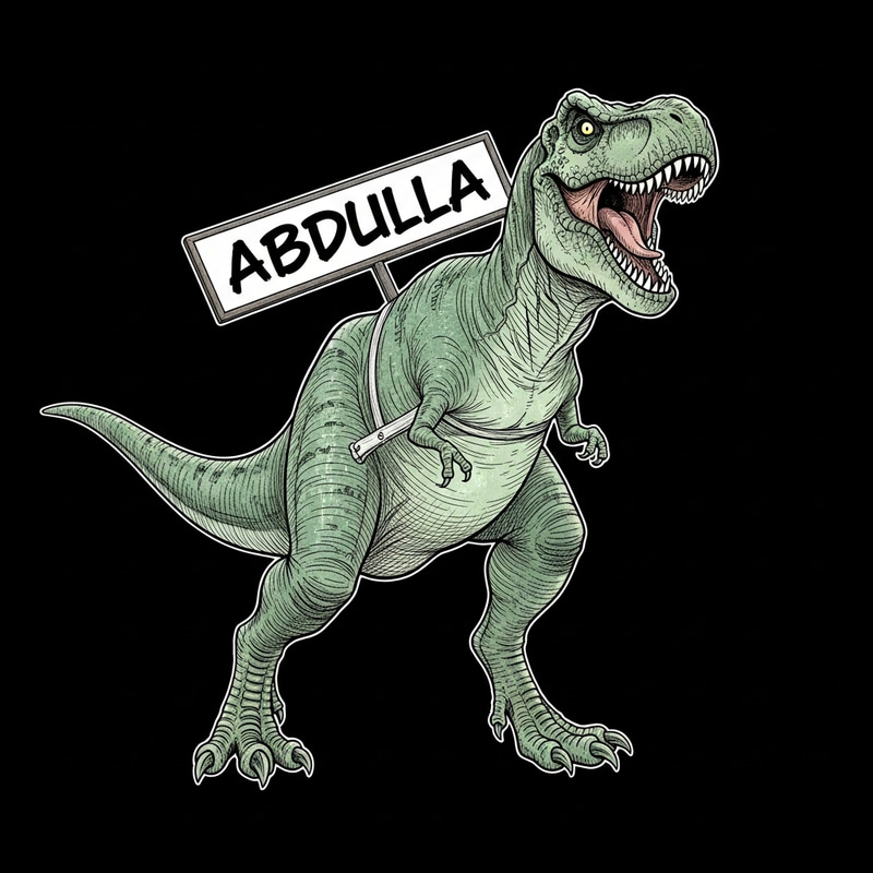 Greenish Manga T-Rex Screaming 'ABDULLA' on Black Background Greenish Manga T-Rex Screaming 'ABDULLA' on Black Background