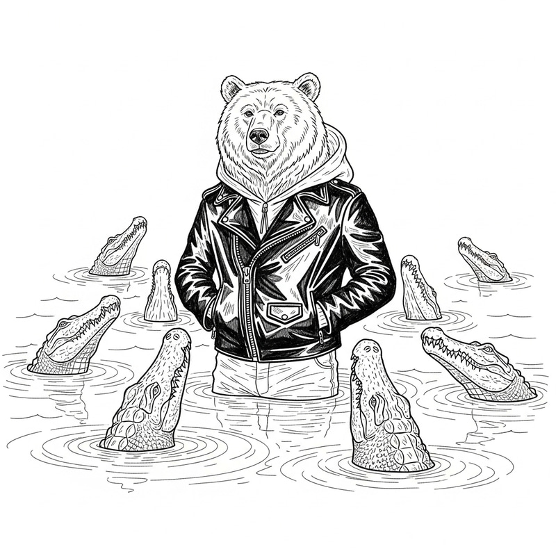 Bear-Human Crocodile Sketch in Leather Jacket, Machine-Optimized Bear-Human Crocodile Sketch in Leather Jacket, Machine-Optimized