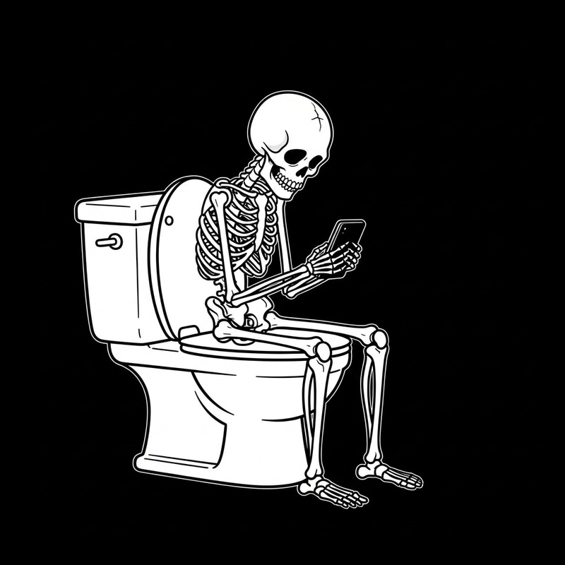 Humorous Skeleton on Toilet Cartoon