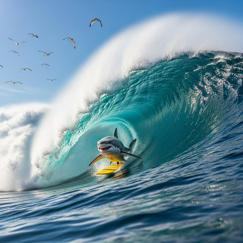 Shark Surfing: Conquering a Monstrous Wave