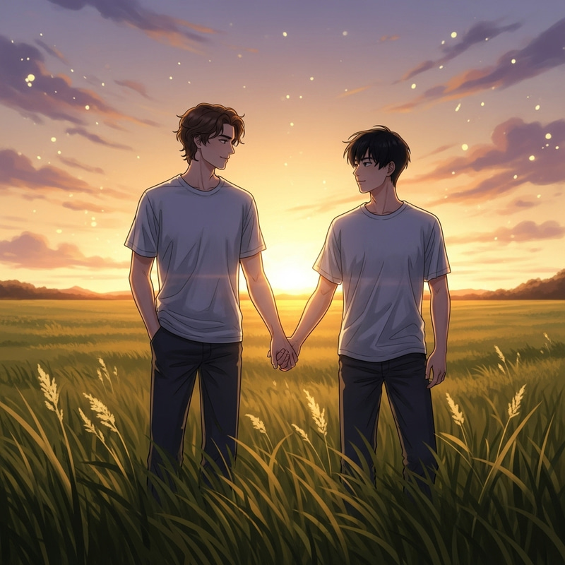 Golden Sunset with Peaceful Companions | Grass Field Harmony Golden Sunset with Peaceful Companions | Grass Field Harmony