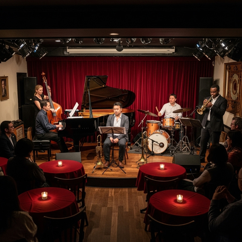 Intimate Jazz Club Experience: Music Vibes & Diverse Patrons Intimate Jazz Club Experience: Music Vibes & Diverse Patrons