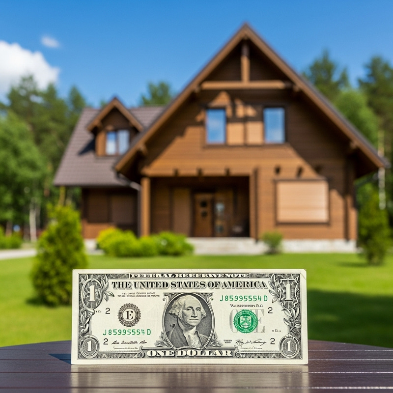 Rustic Two-Storey House with Dollar Bill - Country Landscape Rustic Two-Storey House with Dollar Bill - Country Landscape