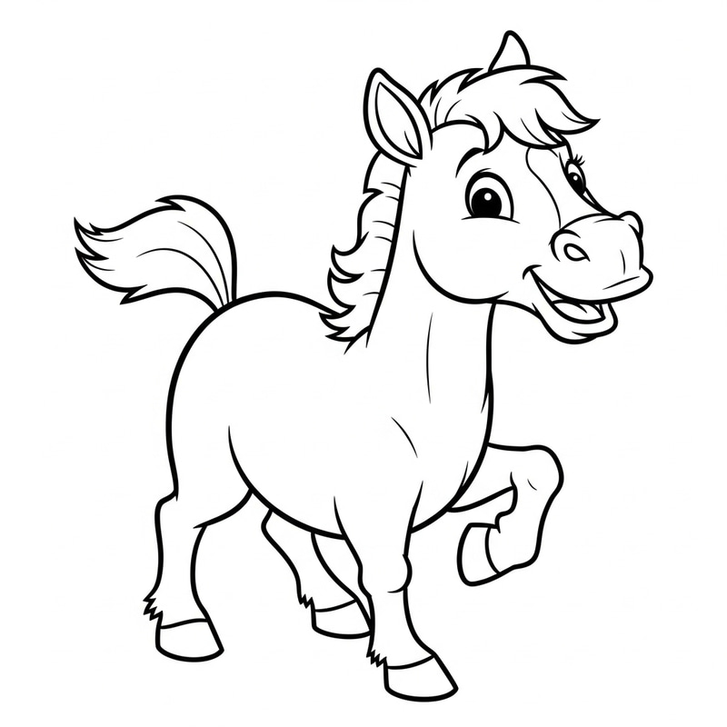 Playful Horse Coloring Page for Kids | Classic Children's Book Illustration