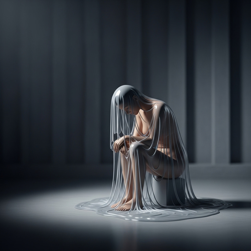 Crying Human-Like Figure Draped in Melted Plastic Crying Human-Like Figure Draped in Melted Plastic