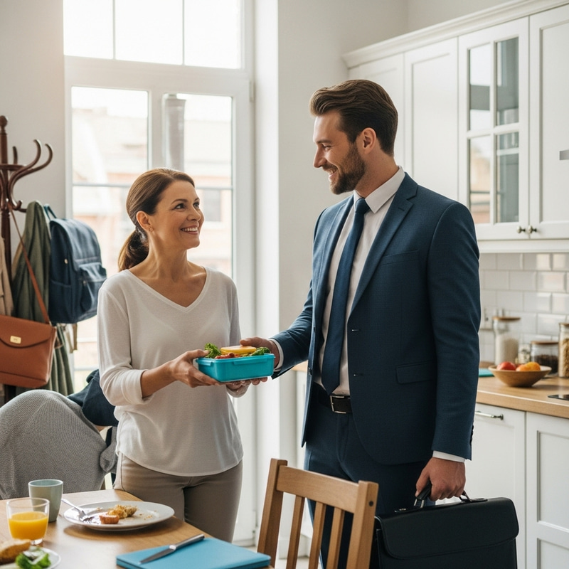 Mom Packs Lunch for Son's Office Day