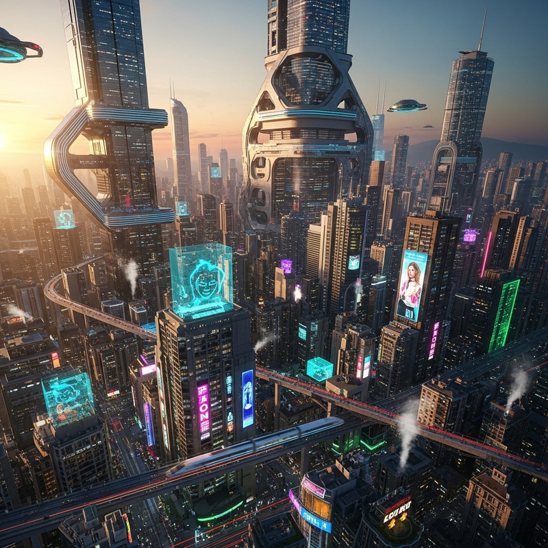Vibrant Cyberpunk Cityscape at Sunset | Futuristic Urban Metropolis