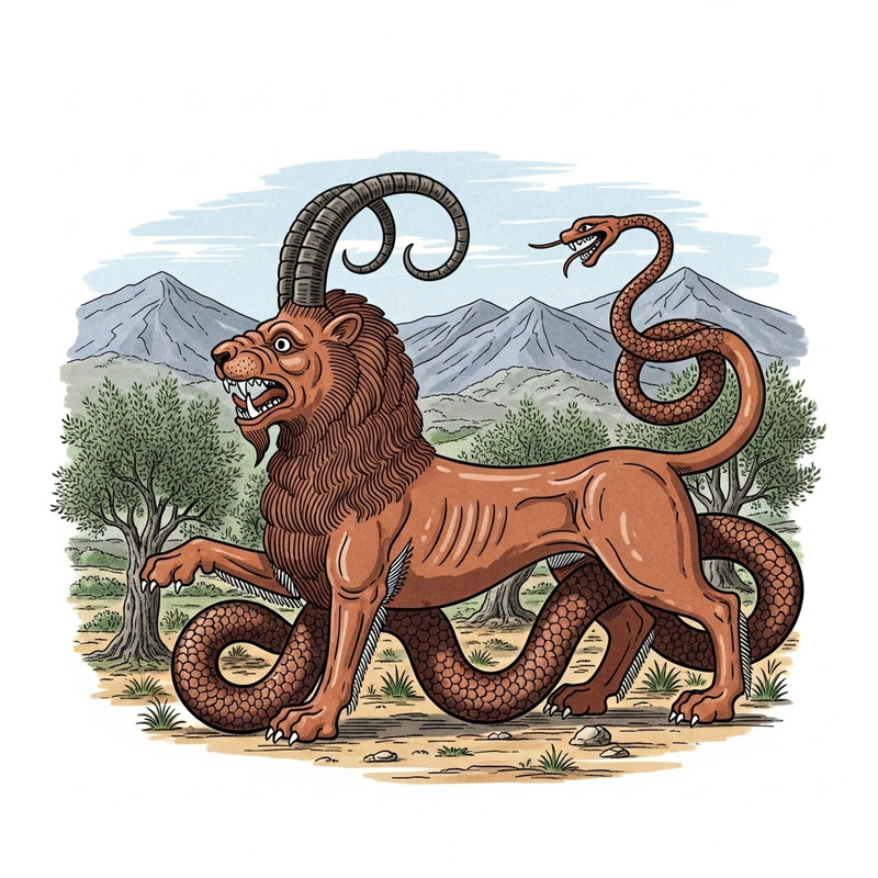 Greek Mythology - Lion-Goat-Serpent Hybrid Depiction