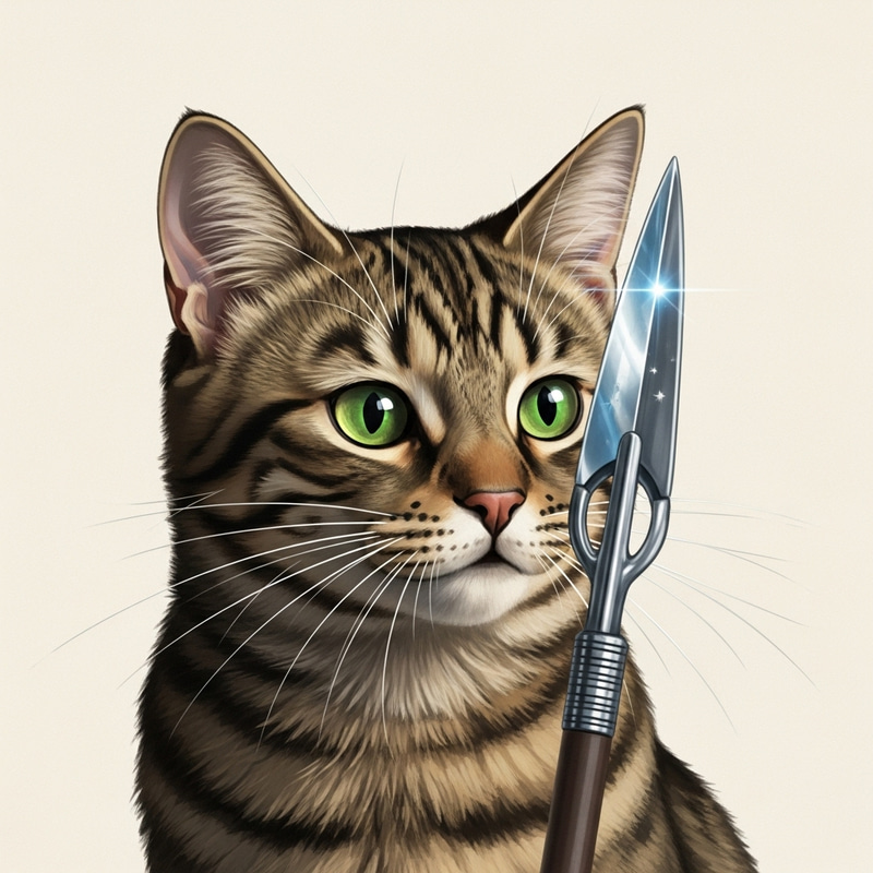Curious Cat with Fish Spear Curious Cat with Fish Spear