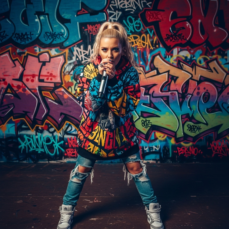 Blonde Female Rapper: Street Style & Graffiti Vibes