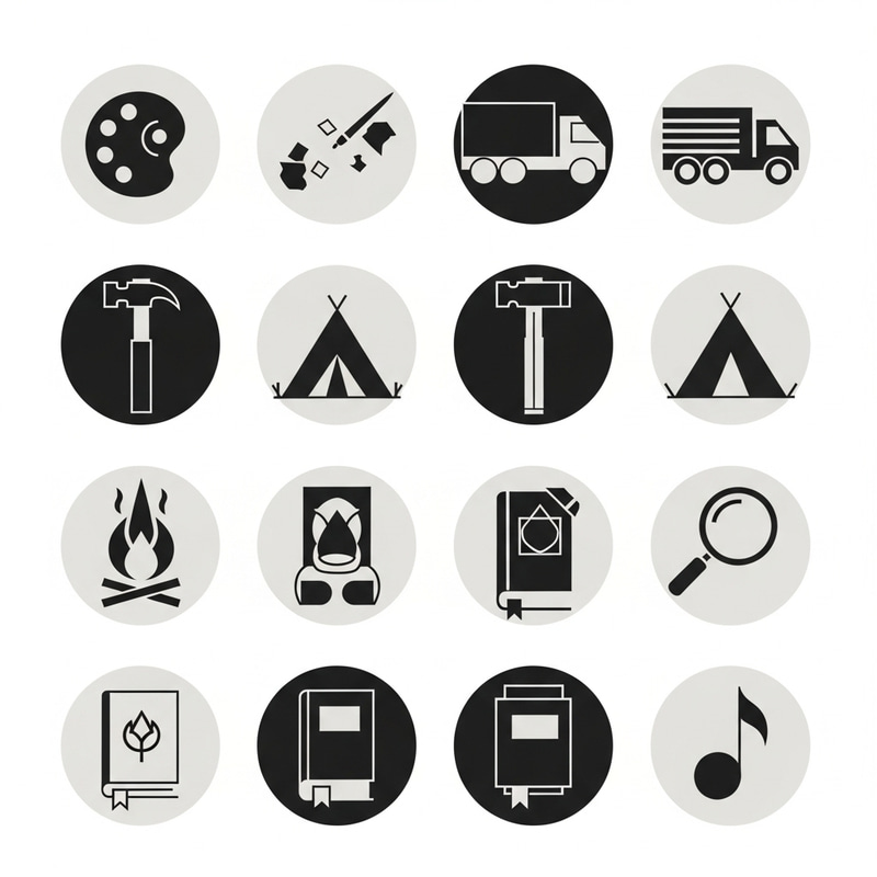 Russian Constructivism Inspired Children's Camp Icons | Modern Design