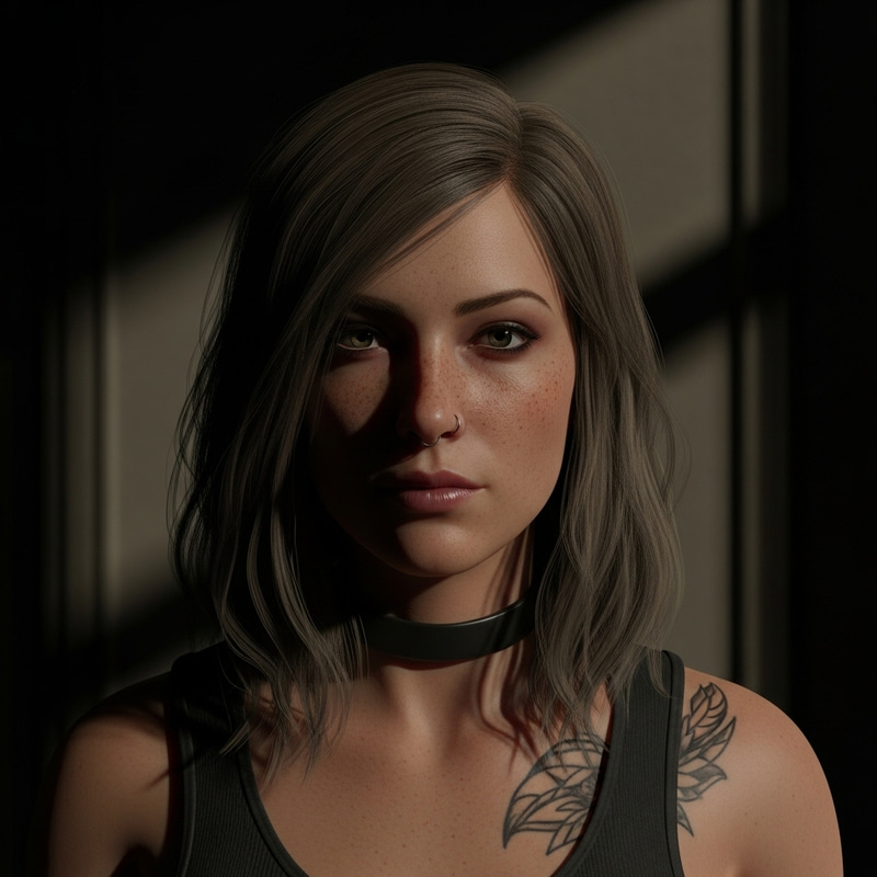 Raw Analog Woman Portrait: Medium Hair, Freckles & Tattoo