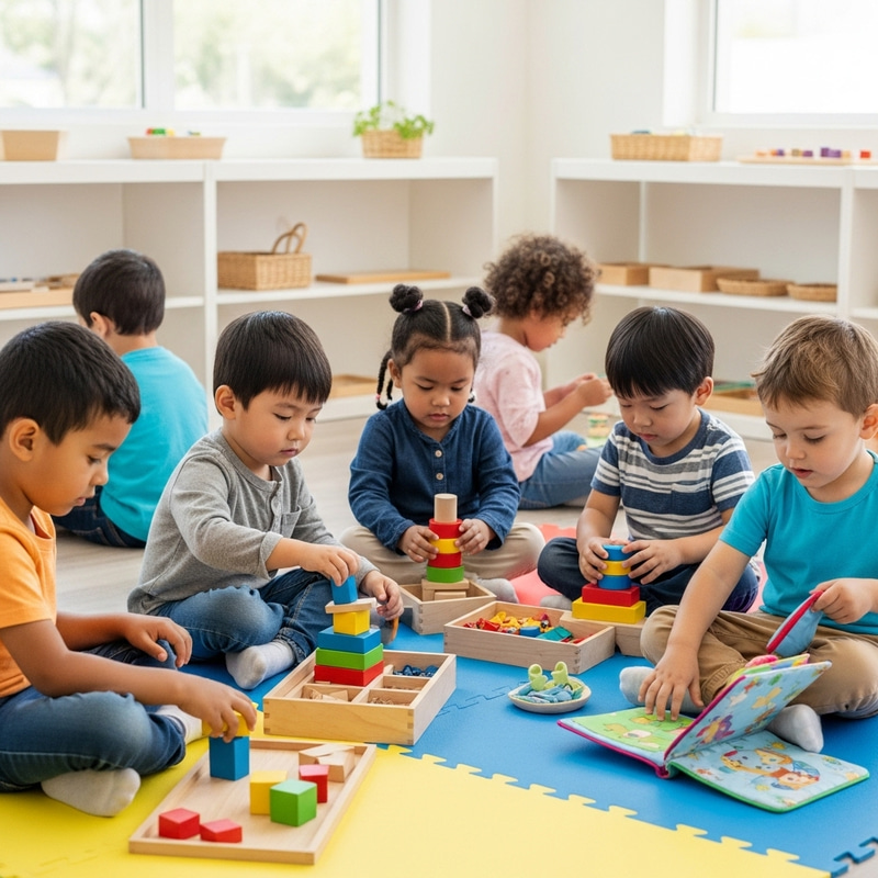 Diverse Children Engaged in Montessori Play | Educational Joy Diverse Children Engaged in Montessori Play | Educational Joy