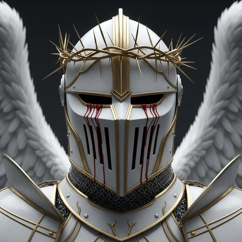 Knight in White Armor with Angelic Hannya Helmet