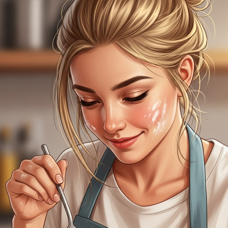 Happy Blonde Woman Cooking: Focused and Joyful Happy Blonde Woman Cooking: Focused and Joyful